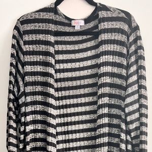 LuLaRoe Sarah Duster Cardigan - Ribbed Black and Grey Striped
